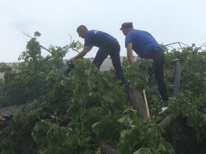 Спасатели Республиканской профессиональной поисково-спасательной службы приняли участие в ликвидации последствий града и урагана, обрушившихся на Беслан